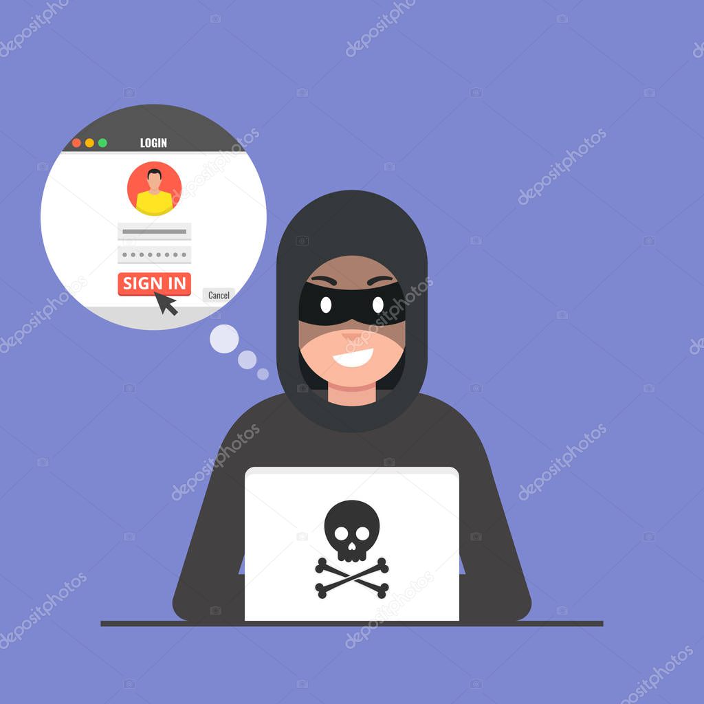 Hacker man with laptop vector illustration