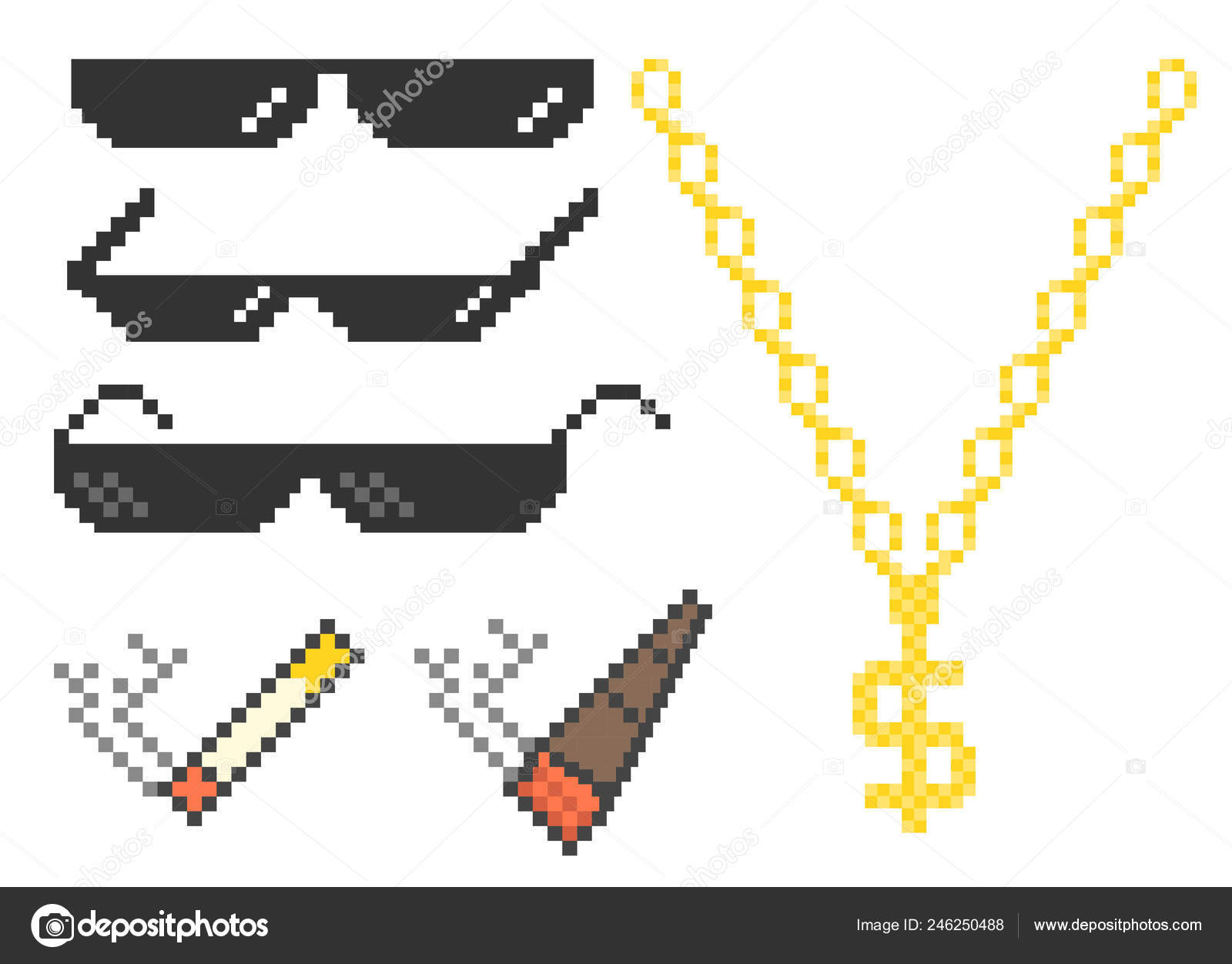 Sjove Pixelerede Chef Solbriller Bøllebriller Guldkæde Cigar Cigaret Stock Vector by ©alexweb 246250488