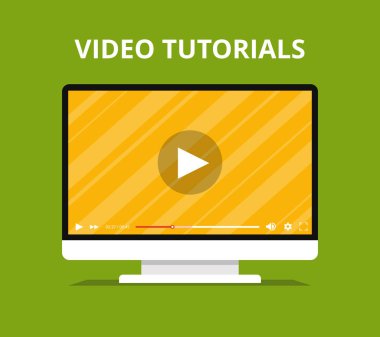 Video eğitimlerini, çalışma ve kavram öğrenme. Online oyuncu üstünde belgili tanımlık perde ile izleyin. Düz vektör çizim.