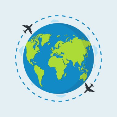 Dünya harita uçak ile. Dünya kavramı seyahat.