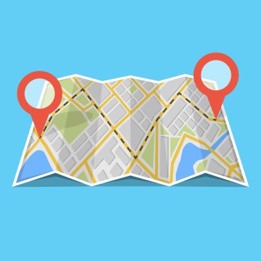 Harita Gps navigasyon ve Puan üstünde o. Yol kavramı bulmak. Vektör çizim. 