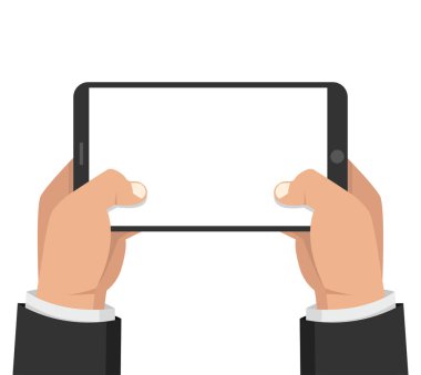 İki el smartphone tutarak ve ekran dokunaklı. Vektör çizim.