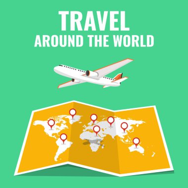 Dünya harita uçak ile. Dünya kavramı seyahat.