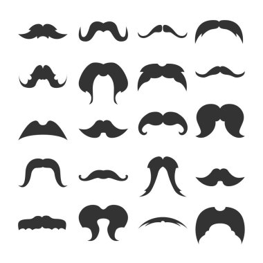 Big set of mustaches black silhouettes. Collection of men's mustaches. Vector illustration.  clipart