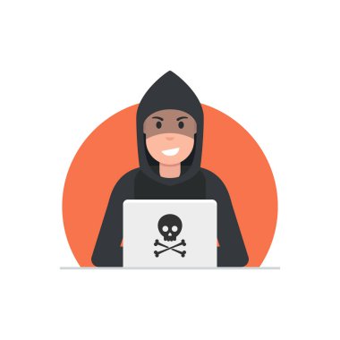 Hacker adam dizüstü vektör çizim ile