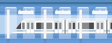 Metro, metro platformu ile modern tren. Yeraltı metro tren. Vektör çizim.