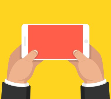 İki el smartphone tutarak ve ekran dokunaklı. Vektör çizim.