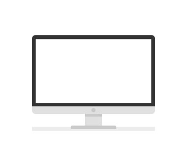 Modern düz ekran bilgisayar monitörü. Bilgisayar üzerinde izole beyaz arka plan görüntülemek. Vektör çizim.