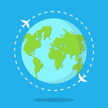 Dünya harita uçak ile. Dünya kavramı seyahat.