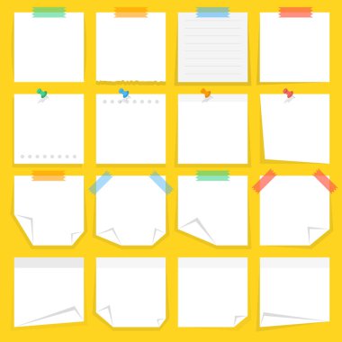 Kağıt notları ve çıkartmaları. Vektör çizim. 