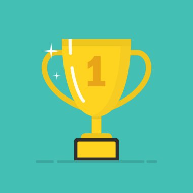 Altın kazanan Kupası. Trophy Kupası. Düz çizgi film tarzı. Vektör çizim.