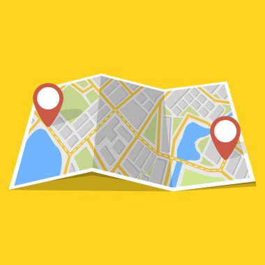 Harita Gps navigasyon ve Puan üstünde o. Yol kavramı bulmak. Vektör çizim. 