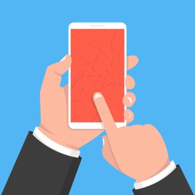 Cep telefonu tamir, Bilgisayar Servisi. Smartphone ile anakart ekran bölümünde tutan el. Vektör çizim. 