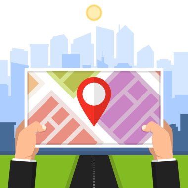 Yol haritası vektör çizim holding erkek eller