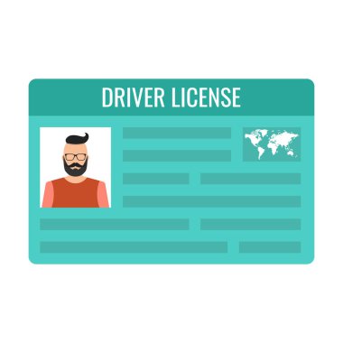 Araba sürücüsü lisans kimliği erkek fotoğraf ile. Kimlik kartı beyaz arka plan üzerinde izole. Vektör çizim. 