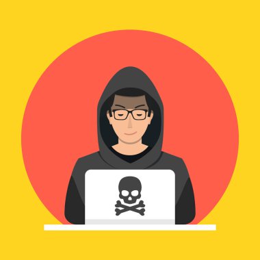 Hacker adam dizüstü vektör çizim ile