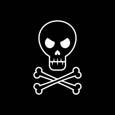 Kafatası ve kemiklerin elle çizilmiş. Düz çizgi film tarzı. Vektör çizim.