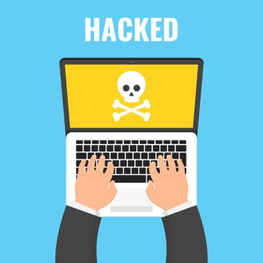 Veri hırsızlığı. Hacker bilgisayar keser. Cyber saldırgan kesmek için çalışırken. Vektör çizim.