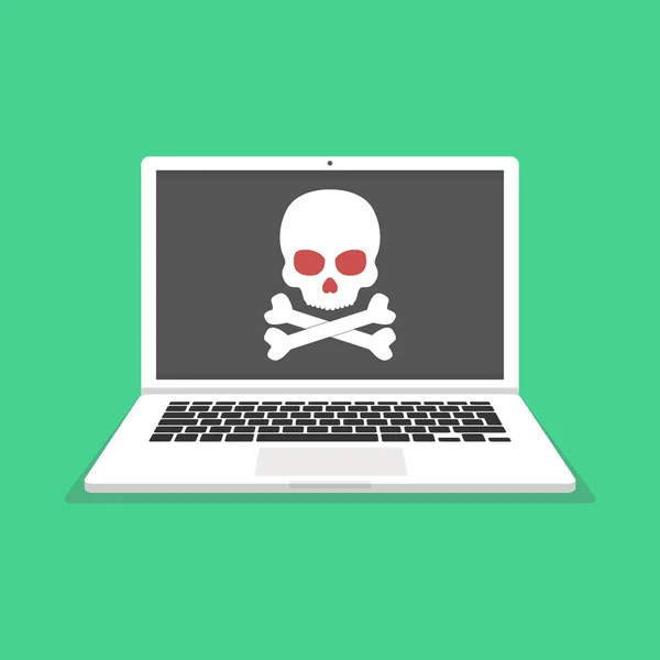Portatile Con Teschio Sullo Schermo Concetto Virus Pirateria Hacking Sicurezza — Vettoriale Stock