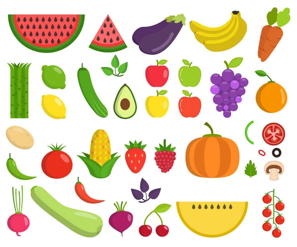 Conjunto Frutas Verduras Ilustración Vectorial Plana — Archivo Imágenes Vectoriales