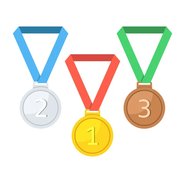 位の金 銅のメダル トロフィー 白い背景で隔離の勝者のための賞 勝利概念 フラットな漫画のスタイル ベクトル図 — ストックベクタ