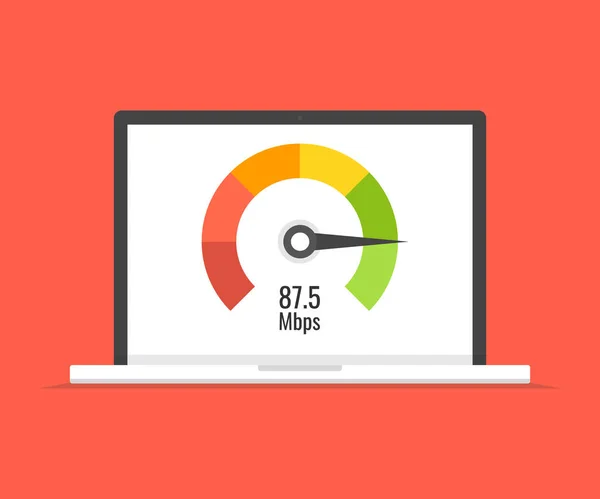 Laptop Speed Test Screen Vector Illustration — Stock Vector