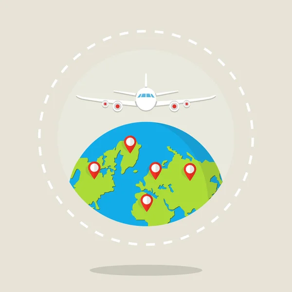 Mapa Mundo Com Avião Viajar Redor Conceito Mundo — Vetor de Stock