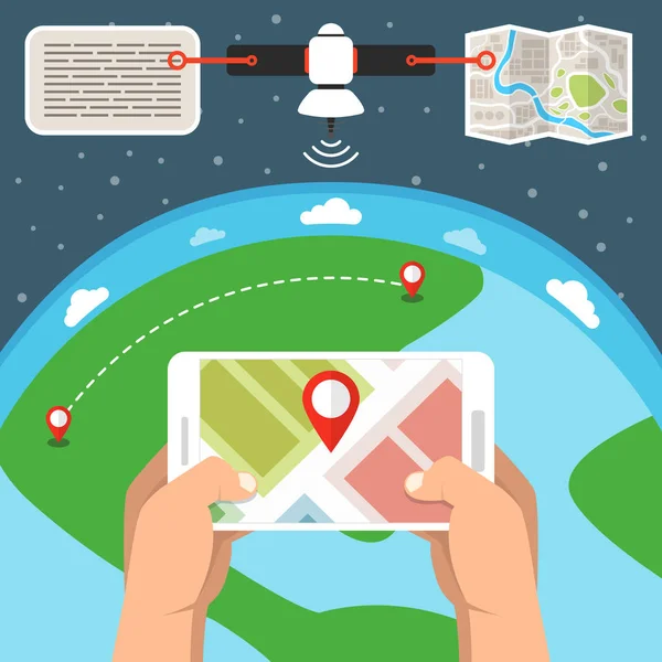 Mapa Navegação Gps Móvel Com Ponteiro Smartphone Tela Conceito Online —  Vetores de Stock