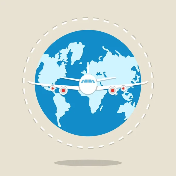 Mapa Del Mundo Con Avión Viajar Alrededor Del Mundo Concepto — Vector de stock
