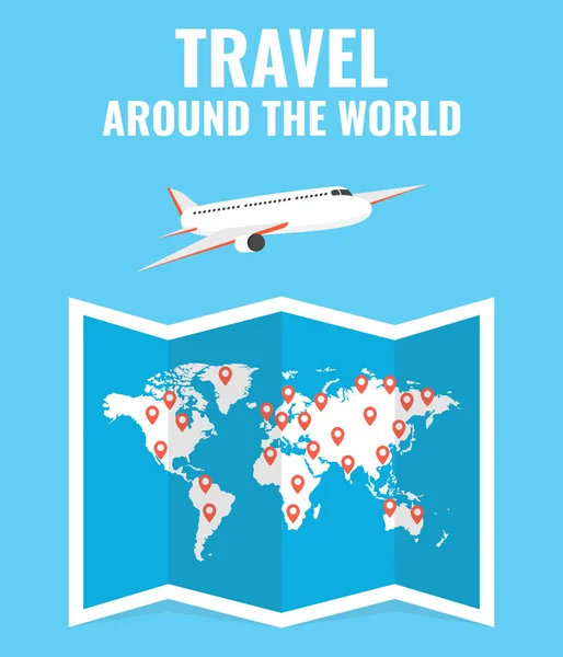 Carte Monde Avec Avion Voyage Autour Monde Concept — Image vectorielle