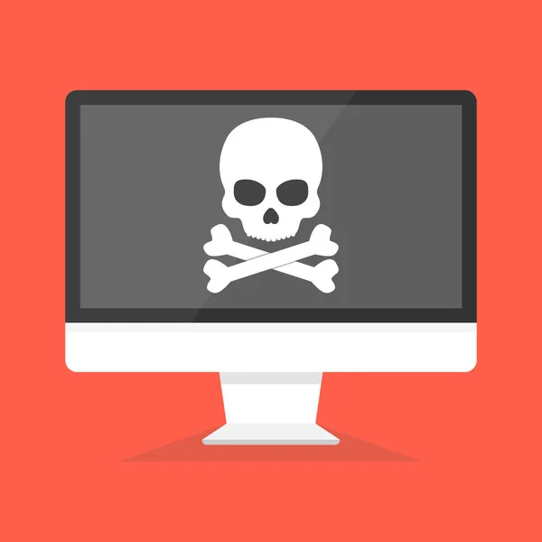 Portátil Con Virus Pantalla Concepto Virus Piratería Piratería Seguridad Ilustración — Archivo Imágenes Vectoriales