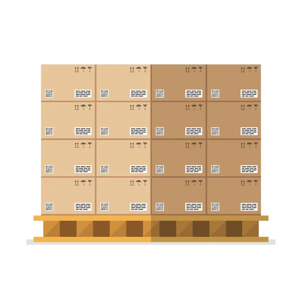 Boîtes Carton Avec Signes Fragiles Code Barres Sur Palette Boisée — Image vectorielle