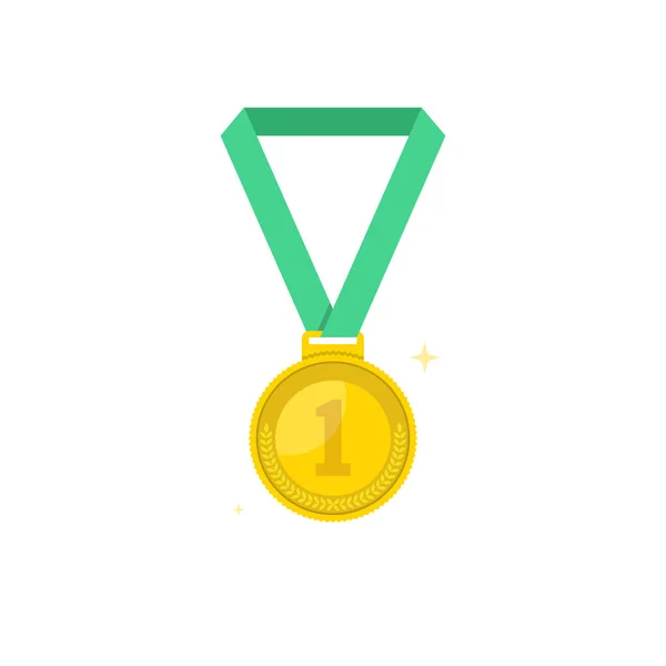 メダル アイコンです スポーツ チャンピオンの要素 最初に 赤いリボンとメダル フラットな漫画のスタイル ベクトル図 — ストックベクタ