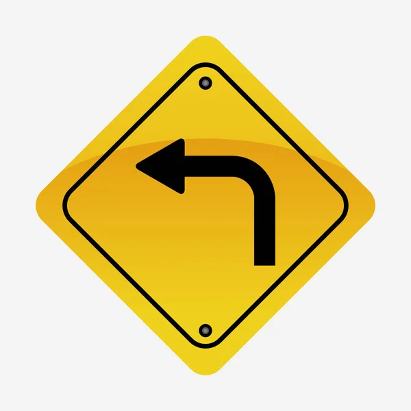 白い背景に分離された左の黄色い道路標識をオンに — ストックベクタ