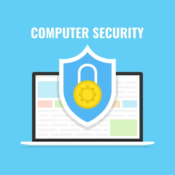 Concetto Sicurezza Informatica Computer Con Blocco Sullo Schermo Stile Fumetto — Vettoriale Stock