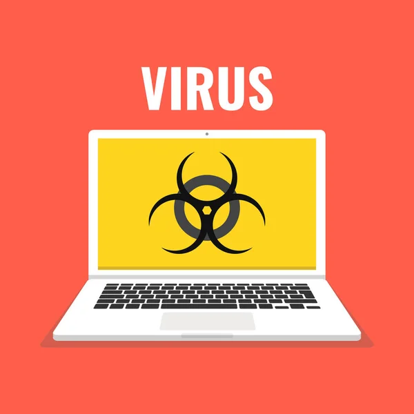 Laptop Virus Screen Concept Virus Piracy Hacking Security Vector Illustration — Stock Vector