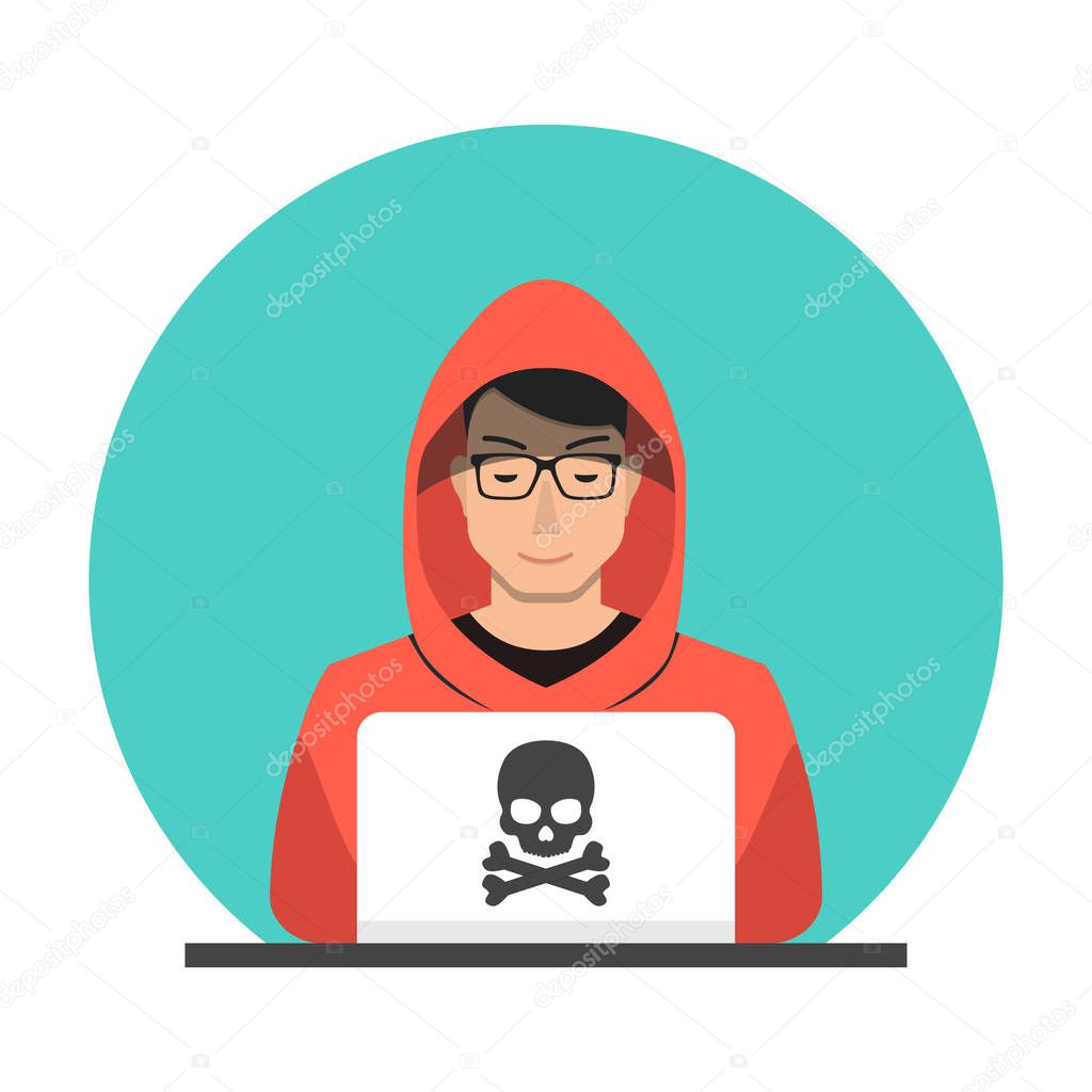 Hacker man with laptop vector illustration