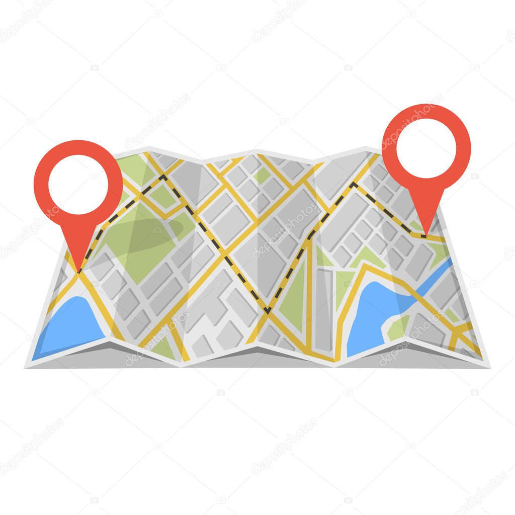 Map with GPS navigation and points on it. Finding the way concept. Vector illustration. 