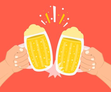 bira bardakları tutan iki el vektör illüstrasyon. Bira Festivali Kavramı