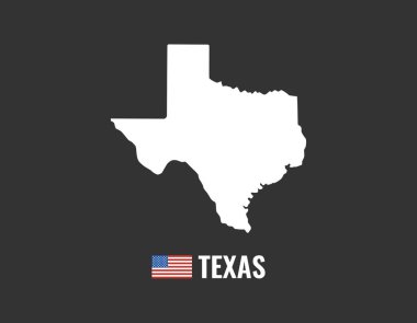 Texas harita siyah arka plan siluet üzerinde izole. Texas USA eyaleti. Amerikan bayrağı. Vektör Illustration