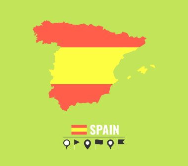 İspanya'nın yüksek Detaylı vektör harita. Yeşil arka plan üzerinde düz vektör çizim. 