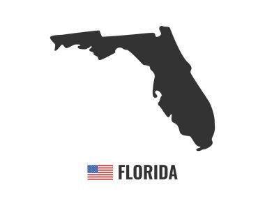 Florida harita beyaz arka plan siluet izole. Florida ABD devlet. Amerikan bayrağı. Vektör Illustration