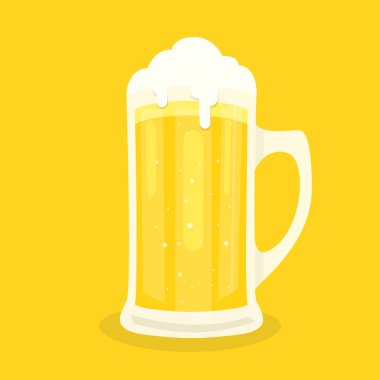 Cam kupa bira. Sarı arka plan üzerinde düz vektör illüstrasyon