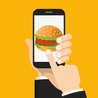 akıllı telefon ile online fast food sipariş kavramının vektör illüstrasyon