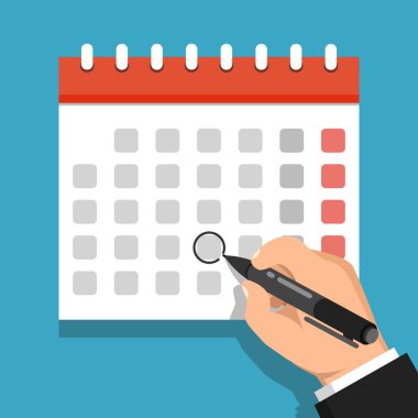 mavi arka plan üzerinde takvim el işaretleme gün vektör Illustration