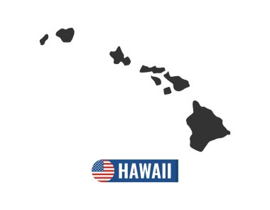 Hawaii harita beyaz arka plan siluet izole. Hawaii ABD devlet. Amerikan bayrağı. Vektör Illustration