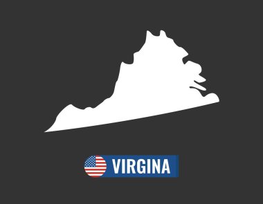 Virginia harita siyah arka plan siluet üzerinde izole. Virginia ABD eyaleti. Amerikan bayrağı. Vektör Illustration