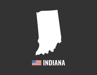 Indiana harita siyah arka plan siluet üzerinde izole. Indiana ABD eyaleti. Amerikan bayrağı. Vektör Illustration