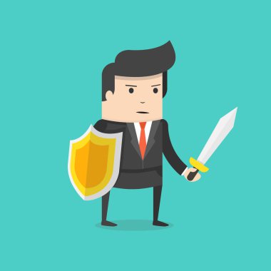 kalkan ve kılıç ile işadamı vektör Illustration