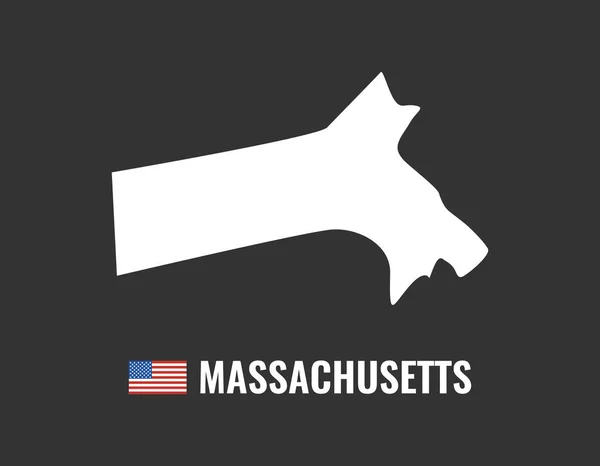 Massachusetts Karta Isolerad Svart Bakgrund Silhuett Delstaten Massachusetts Usa Amerikanska — Stock vektor